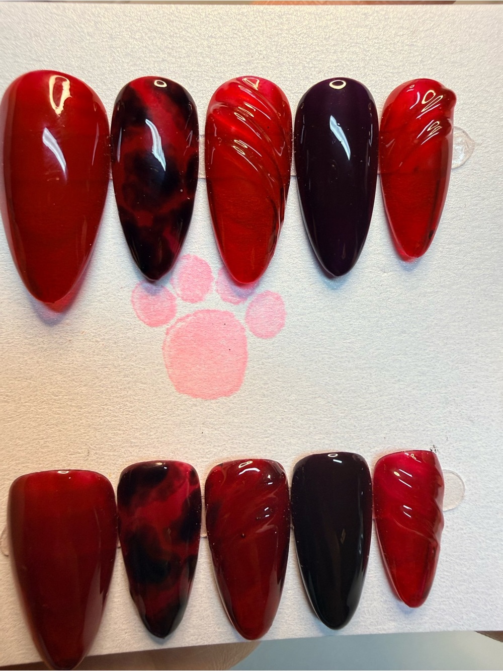 Red & Dark Red jelly press on nails with 3D art medium almond Size medium
